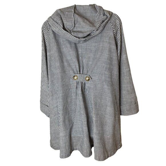 Jones New York 1X Striped Hooded Button-Front Beach Jacket linen Blend Black - Picture 4 of 6